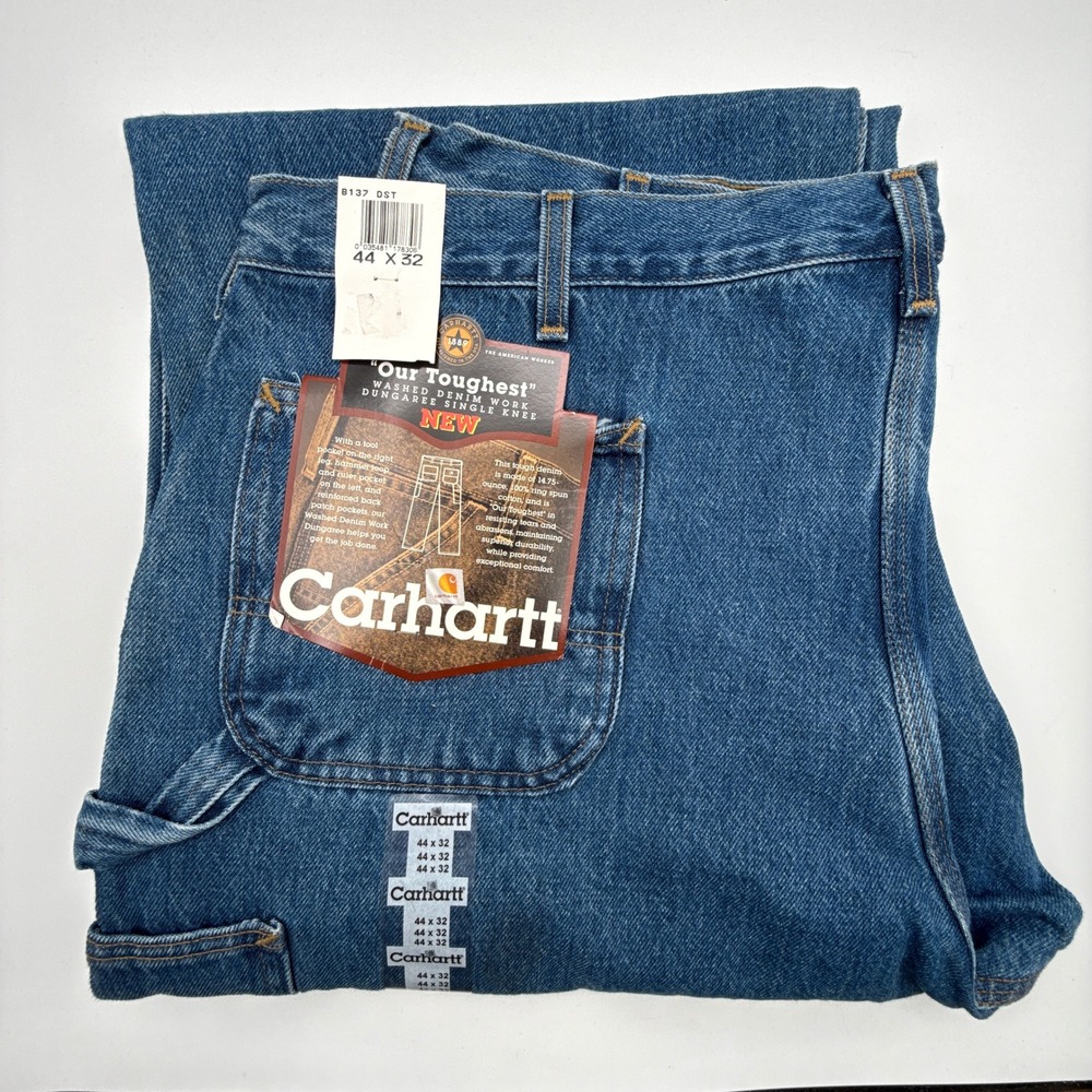 Carhartt Washed Denim Work Dungaree Pants Jeans Mens 44X32 B137 DST NWT NOS
